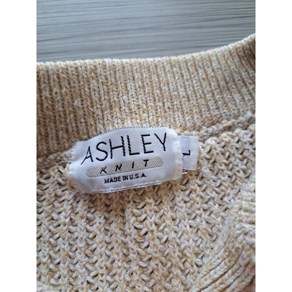 Ashley Knit Shawl Collar Sweater Beige Men's Size Large Made In USA Preppy - Picture 5 of 10